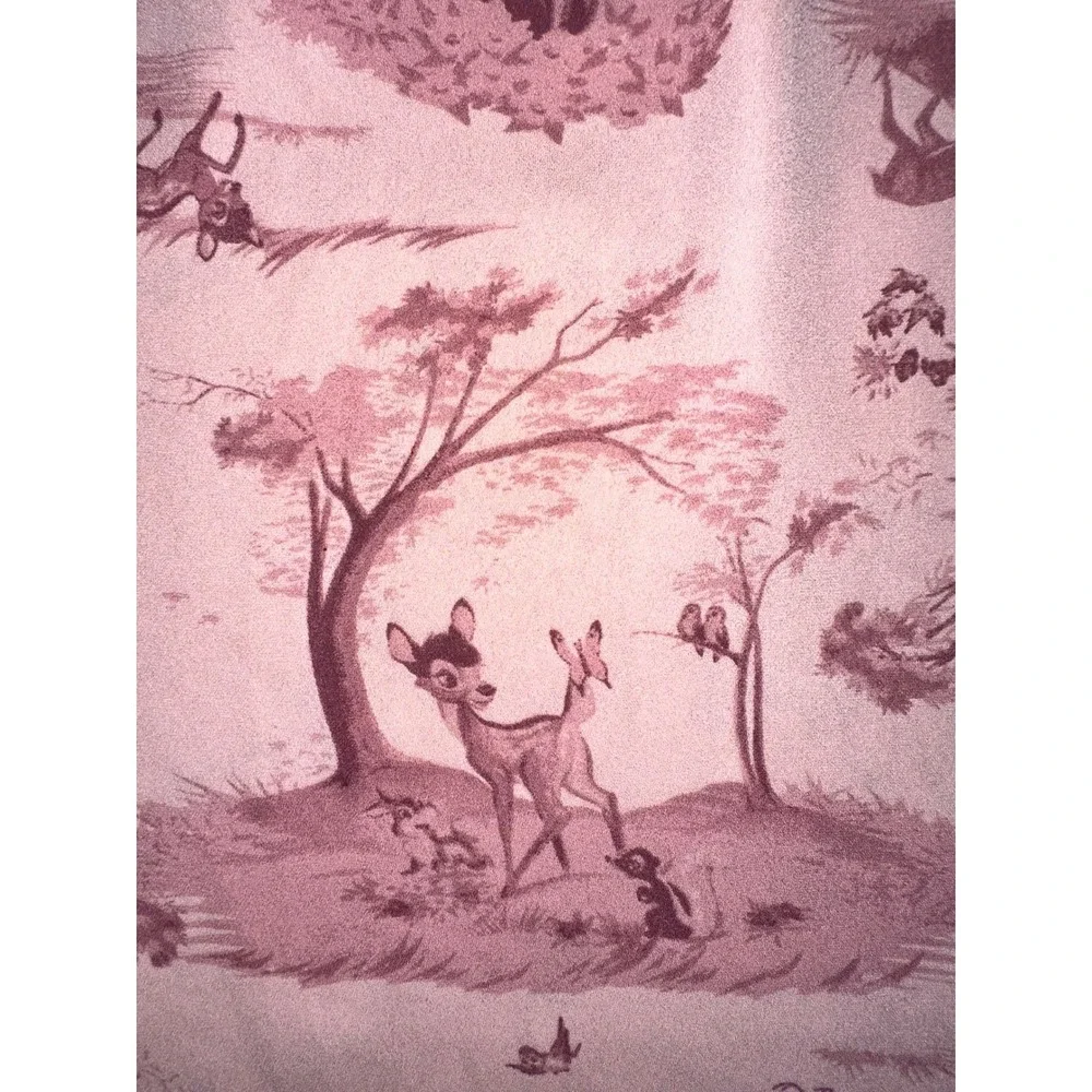 Disney Bambi Toile Print Roll Tab Sleeve Blouse Mauve Pink Plus Size 2